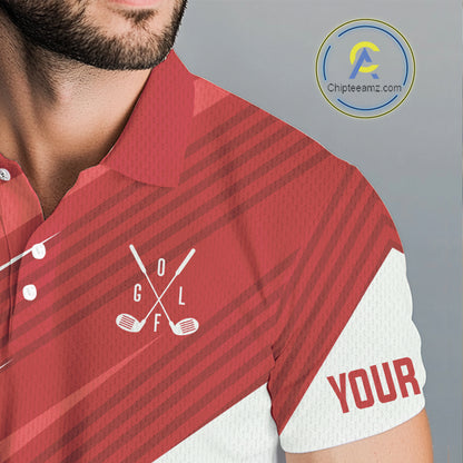 Red and white Mens golf polo shirts custom golf tops for mens, personalized golf gifts NQS11274