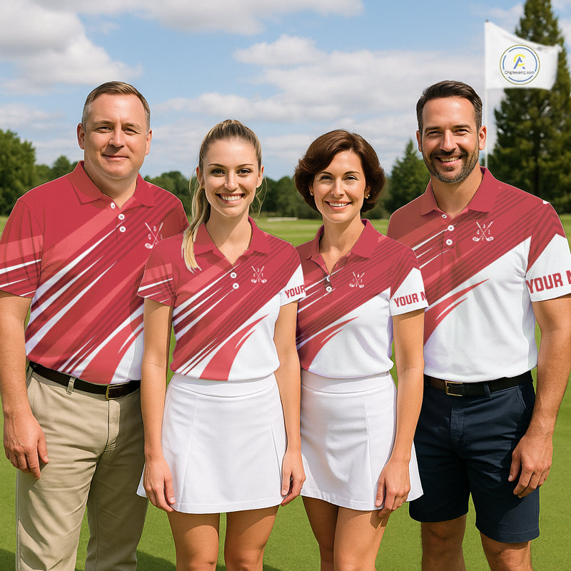 Red and white Mens golf polo shirts custom golf tops for mens, personalized golf gifts NQS11274