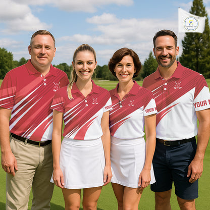 Red and white Mens golf polo shirts custom golf tops for mens, personalized golf gifts NQS11274