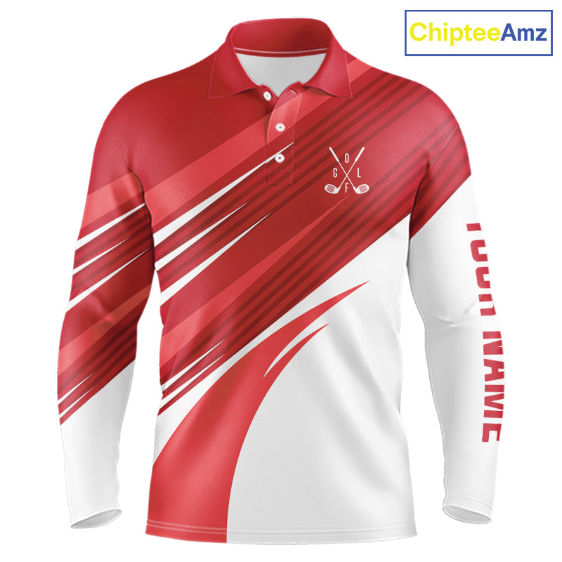 Red and white Mens golf polo shirts custom golf tops for mens, personalized golf gifts NQS11274