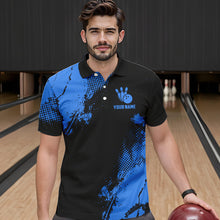 Load image into Gallery viewer, Black and Blue Retro Mens Bowling Polo, Quarter Zip shirts Custom team bowling jerseys mens outfit NQS9393