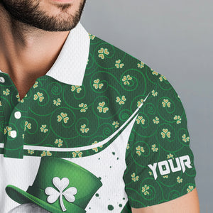 Green and White clover pattern Men golf polo shirts Customize St Patrick Day mens golf attire NQS9396