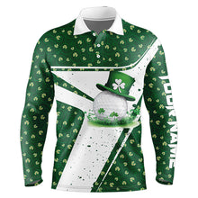 Load image into Gallery viewer, Green and White clover pattern Men golf polo shirts Customize St Patrick Day mens golf attire NQS9396