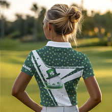 Load image into Gallery viewer, Green and White clover pattern Women golf polo shirts Customize St Patrick Day team ladies golf attire NQS9396