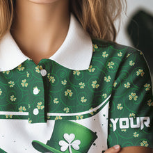 Load image into Gallery viewer, Green and White clover pattern Women golf polo shirts Customize St Patrick Day team ladies golf attire NQS9396