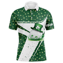 Load image into Gallery viewer, Green and White clover pattern Men golf polo shirts Customize St Patrick Day mens golf attire NQS9396