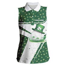 Load image into Gallery viewer, Green and White clover pattern Women sleeveless polo shirt Customize St Patrick Day ladies golf attire NQS9396