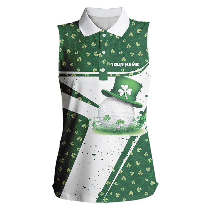 Green and White clover pattern Women sleeveless polo shirt Customize St Patrick Day ladies golf attire NQS9396