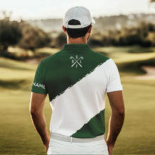 Load image into Gallery viewer, Green and White shamrock Men golf polo shirts Customize name St Patrick Day golf apparel for men NQS9397