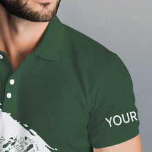 Load image into Gallery viewer, Green and White shamrock Men golf polo shirts Customize name St Patrick Day golf apparel for men NQS9397