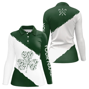 Green and White shamrock Women golf polo shirts Customize name St Patrick Day golf apparel for women NQS9397