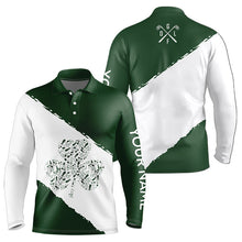 Load image into Gallery viewer, Green and White shamrock Men golf polo shirts Customize name St Patrick Day golf apparel for men NQS9397