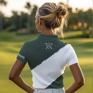 Green and White shamrock Women golf polo shirts Customize name St Patrick Day golf apparel for women NQS9397