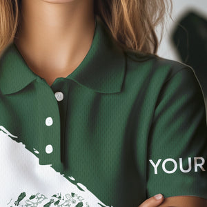 Green and White shamrock Women golf polo shirts Customize name St Patrick Day golf apparel for women NQS9397