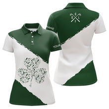 Load image into Gallery viewer, Green and White shamrock Women golf polo shirts Customize name St Patrick Day golf apparel for women NQS9397