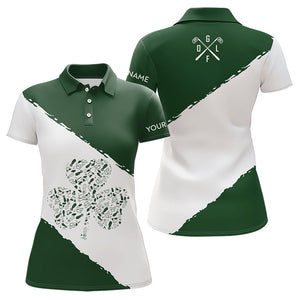 Green and White shamrock Women golf polo shirts Customize name St Patrick Day golf apparel for women NQS9397