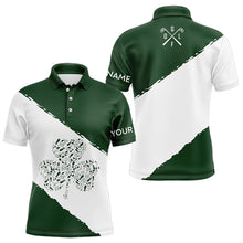 Load image into Gallery viewer, Green and White shamrock Men golf polo shirts Customize name St Patrick Day golf apparel for men NQS9397