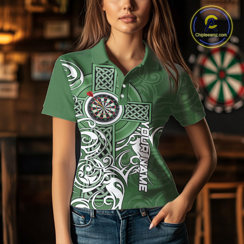 Green Irish Tribal Cross St Patrick's Day Women Darts shirts Custom Lucky Darts Team Jerseys NQS9553