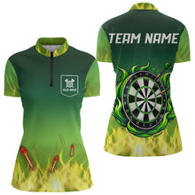 Load image into Gallery viewer, Yellow Green Flame Darts Shirts For Women Custom Fire Team Darts Jersey NQS9558