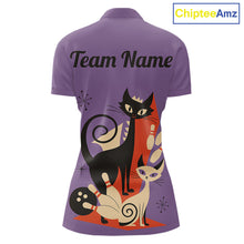 Load image into Gallery viewer, Custom retro bowling shirts Cats Bowling jersey for Women Team Bowling Polo, 1/4 Zip Shirts | Purple NQS11668