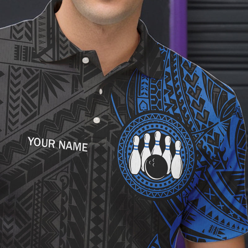 Black and Blue Tribal pattern Mens Bowling Shirts Custom Bowling outfit men Team bowling league jersey NQS9713