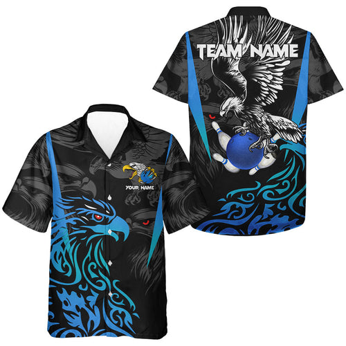Black and Blue Tribal Eagle Hawaiian bowling shirts Custom Eagle Bowling Team button up bowling shirts NQS9716