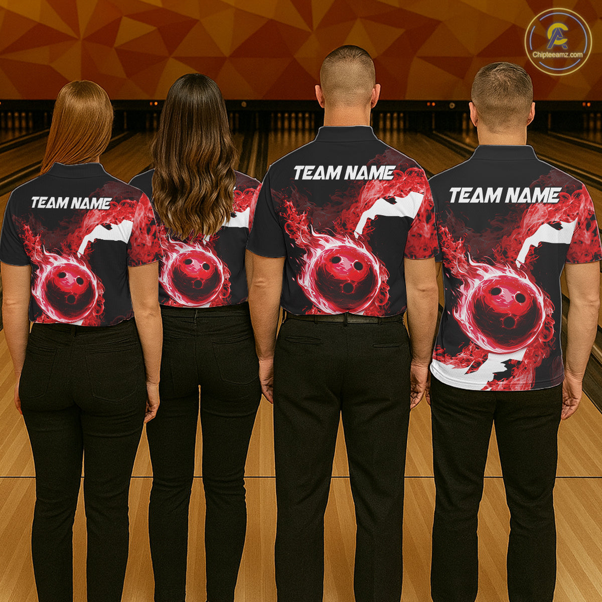 Red Flame Fire Bowling Shirts for Men Custom Bowling Team Jersey Bowling Polo & Quarter-Zip Shirts NQS11751