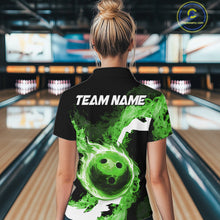 Load image into Gallery viewer, Green Flame Fire Bowling Shirts for Women Custom Bowling Team Jersey Bowling Polo &amp; Quarter-Zip Shirts NQS11752