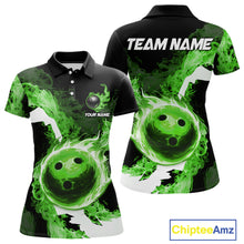 Load image into Gallery viewer, Green Flame Fire Bowling Shirts for Women Custom Bowling Team Jersey Bowling Polo &amp; Quarter-Zip Shirts NQS11752