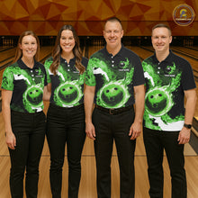 Load image into Gallery viewer, Green Flame Fire Bowling Shirts for Women Custom Bowling Team Jersey Bowling Polo &amp; Quarter-Zip Shirts NQS11752