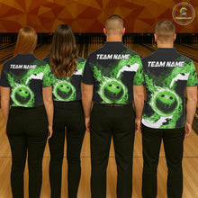 Load image into Gallery viewer, Green Flame Fire Bowling Shirts for Women Custom Bowling Team Jersey Bowling Polo &amp; Quarter-Zip Shirts NQS11752