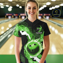 Load image into Gallery viewer, Green Flame Fire Bowling Shirts for Women Custom Bowling Team Jersey Bowling Polo &amp; Quarter-Zip Shirts NQS11752