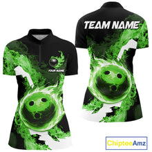 Load image into Gallery viewer, Green Flame Fire Bowling Shirts for Women Custom Bowling Team Jersey Bowling Polo &amp; Quarter-Zip Shirts NQS11752