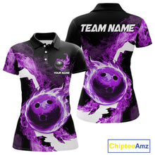 Load image into Gallery viewer, Purple Flame Fire Bowling Shirts for Women Custom Bowling Team Jersey Bowling Polo &amp; 1/4-Zip Shirts NQS11753