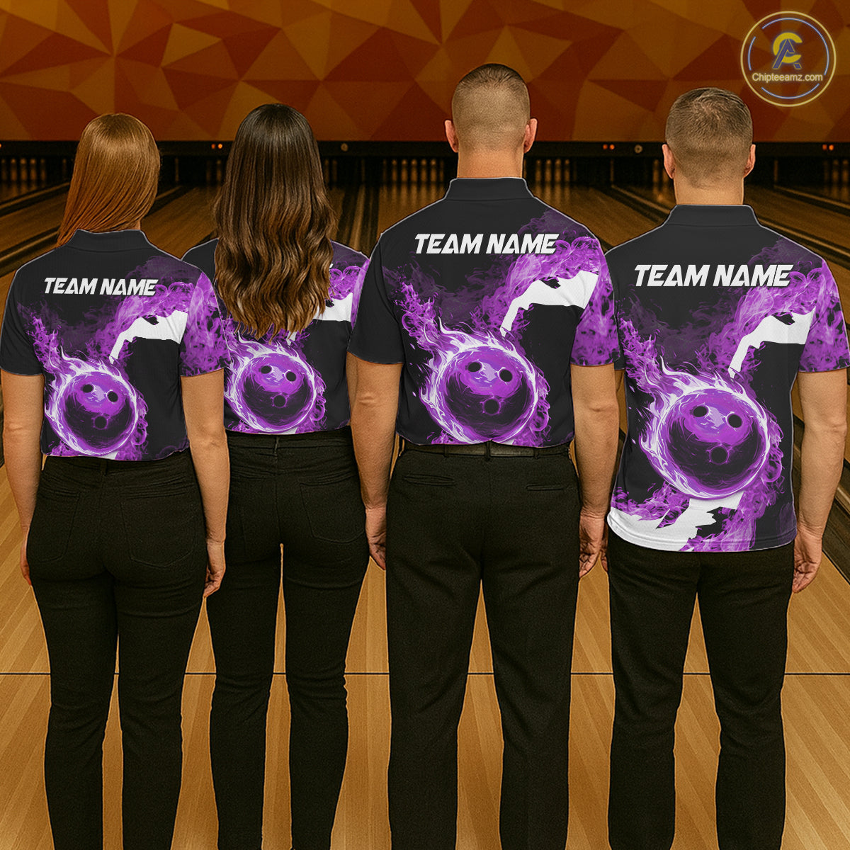 Purple Flame Fire Bowling Shirts for Women Custom Bowling Team Jersey Bowling Polo & 1/4-Zip Shirts NQS11753