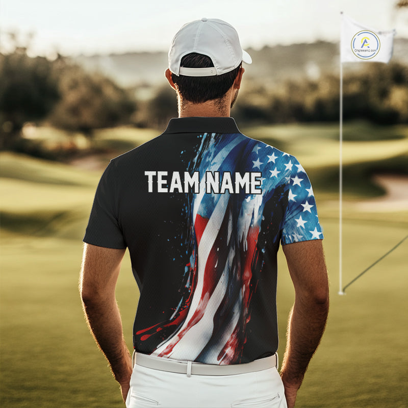 American flag Black Men golf polo shirts Custom team patriotic golf top for mens NQS9978