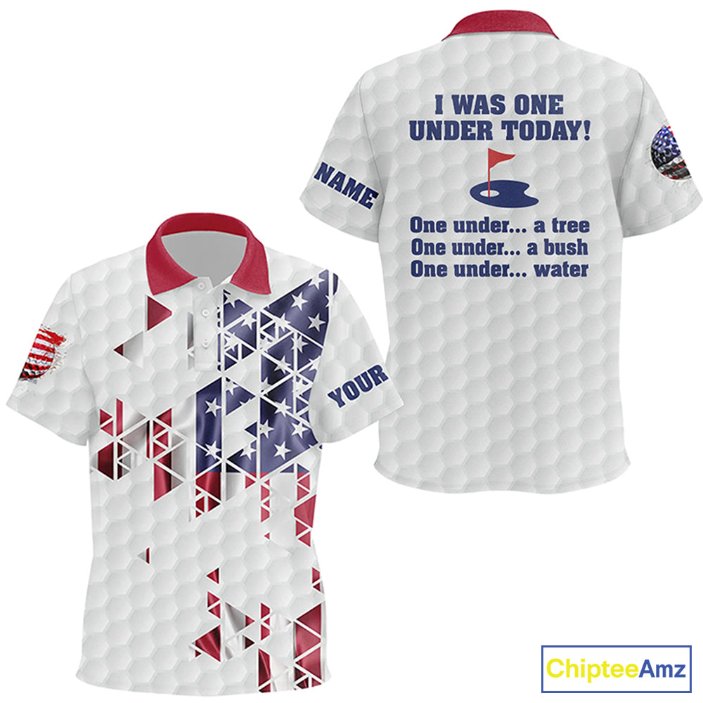 Funny Kid golf polo shirts American Flag custom I was one under today, one under a tree, bush, water NQS7854