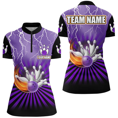 Women Bowling Shirts Custom lightning storm vintage Bowling Team Jersey, gift for Bowlers | Purple NQS8283