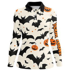 Bats and Pumpkin Halloween pattern Women golf polo shirts custom ladies halloween golf shirt NQS8294