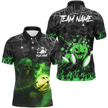 Load image into Gallery viewer, Black Bowling Camo Green flame Skull Custom Halloween Bowling Shirts For Men, Bowling Team Jerseys NQS8500