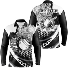 Load image into Gallery viewer, Black and White grunge Flame golf ball custom name Mens golf polo shirts, golf outfit for men NQS8506
