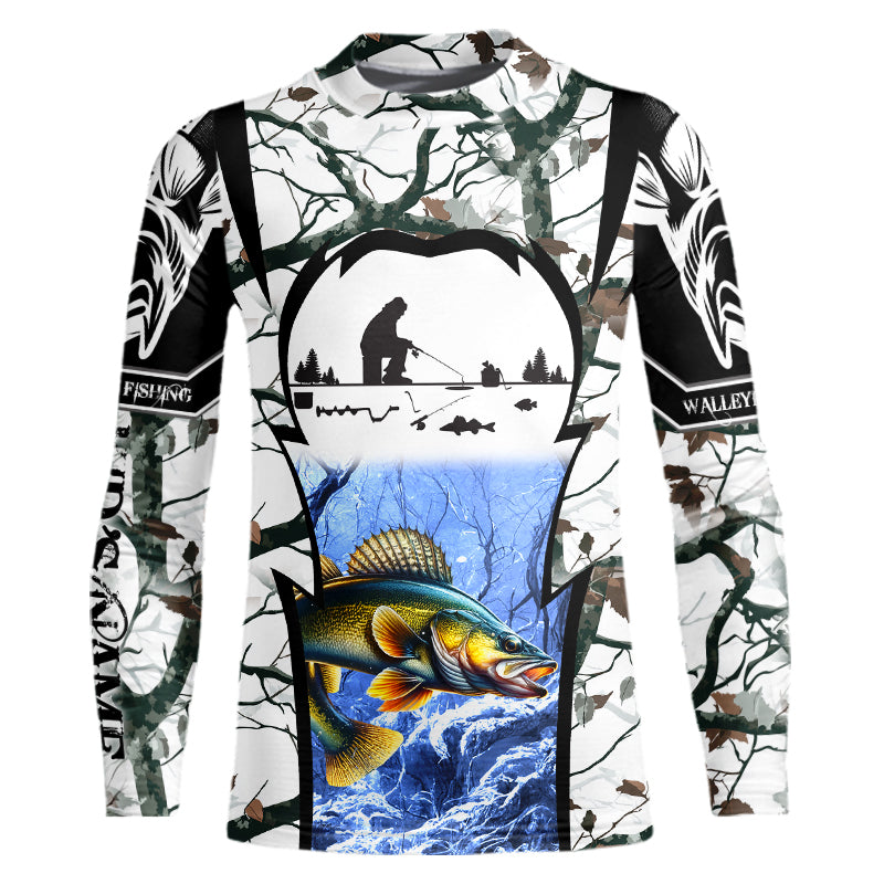 Ice fishing walleye winter camo custom fishing shirts for men Performance shirts NQS1011