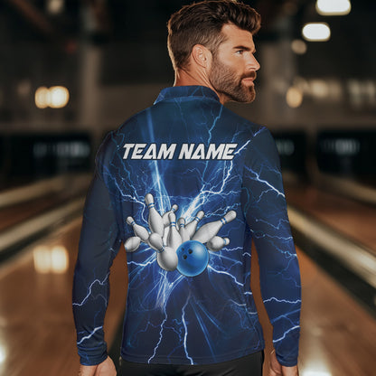 Mens polo bowling shirts Custom blue lightning thunder Bowling Team Jersey, gift for team Bowlers NQS6638