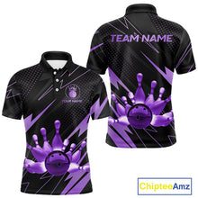 Load image into Gallery viewer, Custom Black and Purple Bowling Polo, Quarter Zip Shirts for Men, Team Bowling League Jersey NQS10894