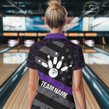 Load image into Gallery viewer, Black American flag Women bowling shirts Custom bowling camo Team Jerseys, gift for Bowlers | Purple NQS10897
