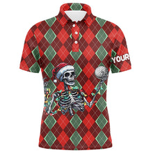 Load image into Gallery viewer, Funny Skull Christmas argyle plaid pattern Mens golf polo shirt custom Christmas golf outfits for mens NQS8975