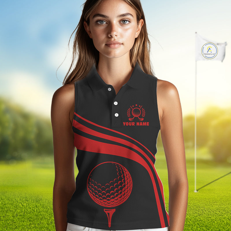 Personalized sleeveless polo golf shirts for women custom black and red golf shirts team golf jersey NQS11075