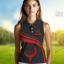 Load image into Gallery viewer, Personalized sleeveless polo golf shirts for women custom black and red golf shirts team golf jersey NQS11075