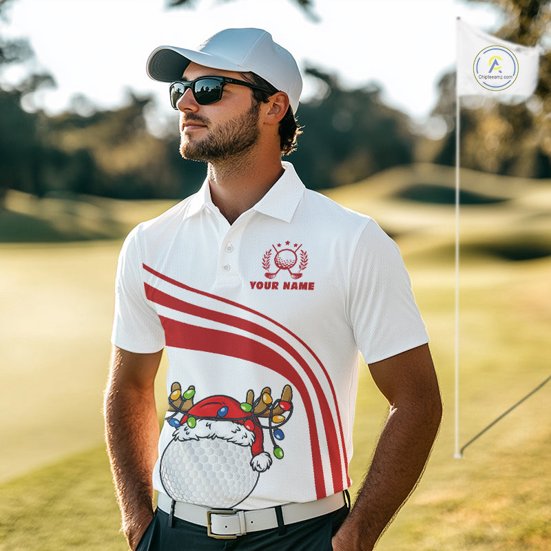 Personalized Christmas polo golf shirts for men custom white and red mens golf wear team golf jersey NQS11076
