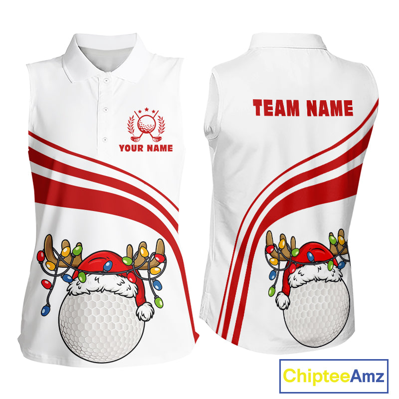 Personalized Christmas women sleeveless polo golf shirt custom white and red team ladies golf wear NQS11076
